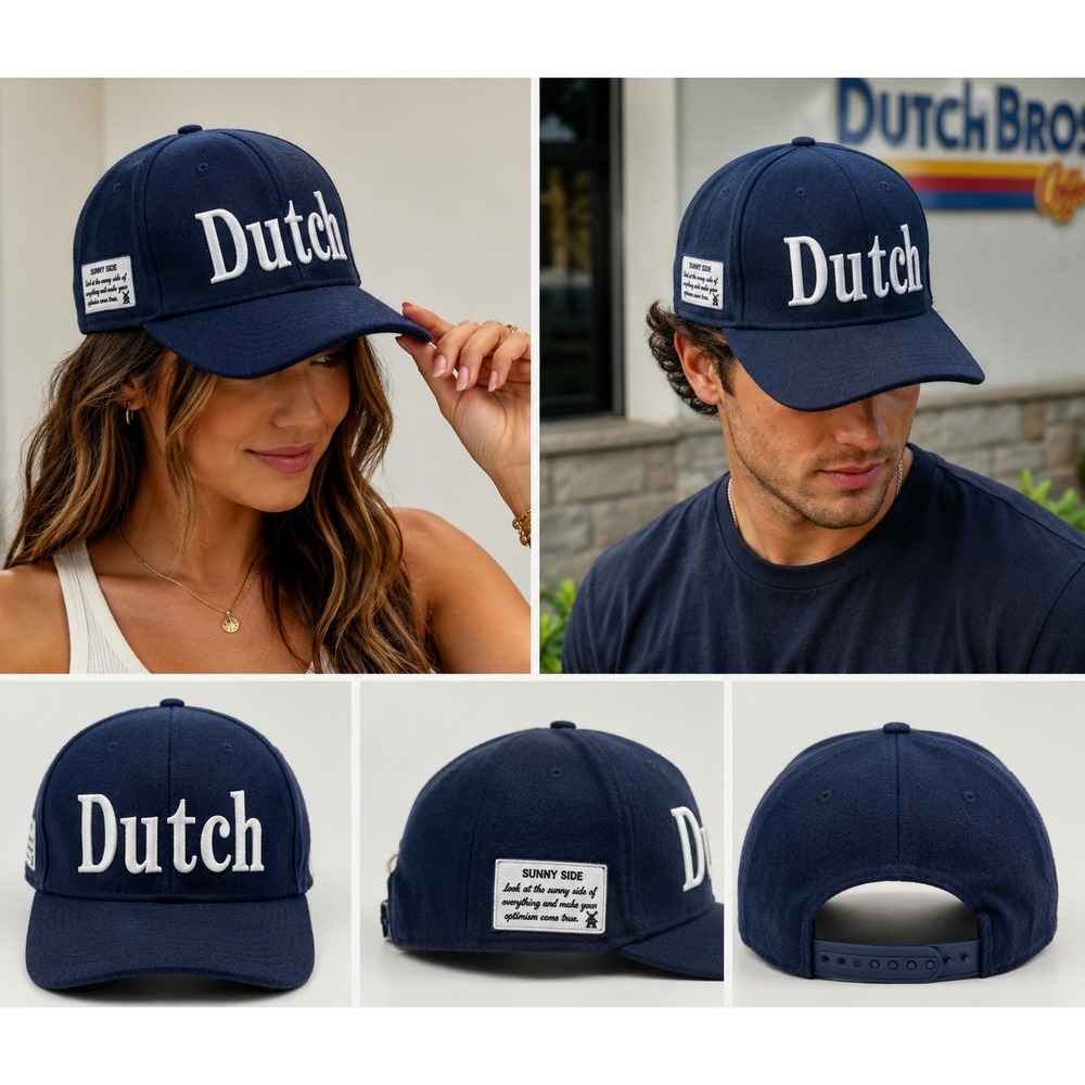 Dutch Bros Coffee Wool Blend Baseball Cap Navy Blue Sunny Side Hat OSFM